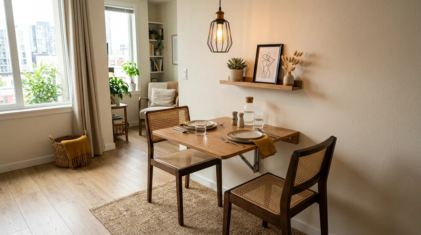 Add a fold-down dining nook inspiration for a studio apartment.